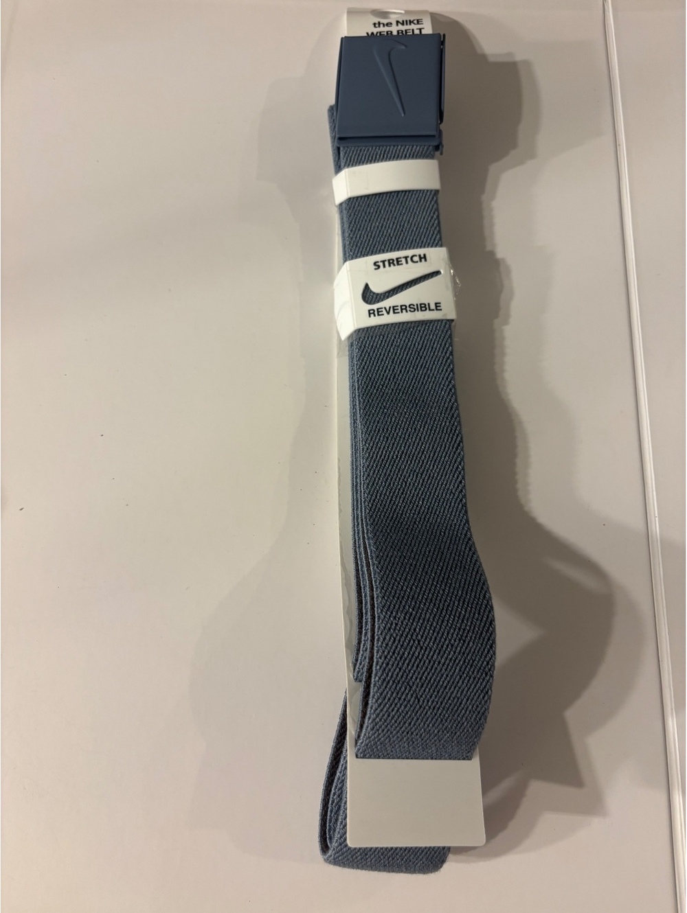 Nike Web Belt NWT Reversible Stretch Blue Gray Adjustable Up to 42 Bottle Opener